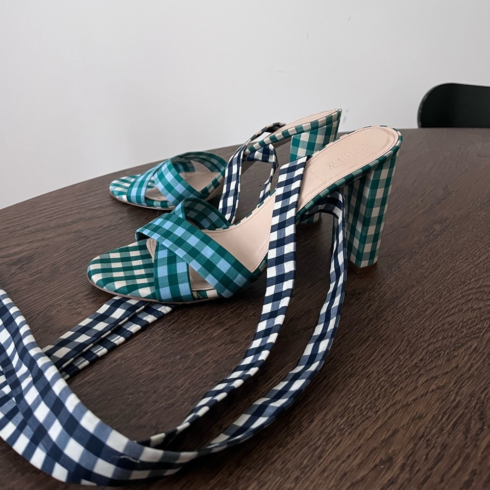 J. Crew Mixed Gingham Wrap Heel LIKE NEW